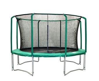 Батут Tramp Bounce Tramp 12' (комплект) Батут для улицы Bounce Tramp 12' диаметром 3,7 метра с защитной сетью-ограждением и лестницей.
Занятия на батуте доставят Вам много удовольствия и обеспечат отличную тренировку.
Прыжковая поверхность - особопрочный полипропилен "Перматрон" (производство США).
Рама состоит из 2 мм гальванизированной стали с полимерным покрытием.
Соединение с рамой - 80 пружин, длиной 21,5 см.
Максимальная нагрузка на батут: 150 кг.
